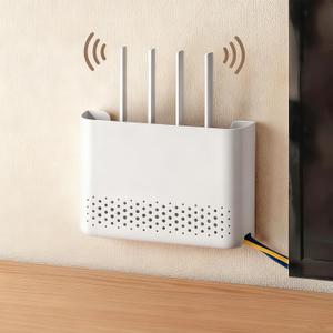 Wall Mounted Router Storage Box - No-Drill WiFi Router Organizer with Heat Dissipation Holes, Cable Management Box for Living Room, Bedroom, Study, Dorm, Apartment, White