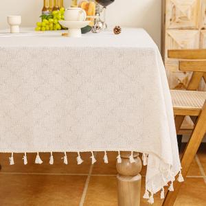 Fringed Polyester-Linen Tablecloth, Rectangular Dining Table Diamond Jacquard Checkered Tablecloth, Various Bohemian Rustic Pastoral-Style tablecloths 55x86 inches