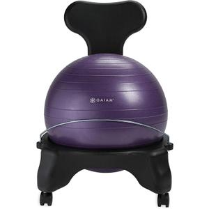 Gaiam Classic Balance Ball Chair  Exercise Stability Yoga Ball Premium Ergonomic Chair for Home and Office Desk with Air Pump, Exercise Guide and Satisfaction Guarantee (Purple)