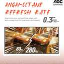 AOC 27" Curved Gaming Monitor, FHD 1080p, 280Hz (DP) 240Hz (HDMI), 0.3ms MPRT, VA Panel 1500R, AMD FreeSync Premium, HDR Ready, Height Adjustable, DisplayPort HDMI C27G4ZH