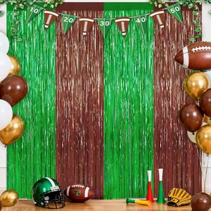 4 x 2Pack Football Party Decoration, Brown Green Foil Curtain Streamer Backdrop, 3.3 x 8.3 Ft