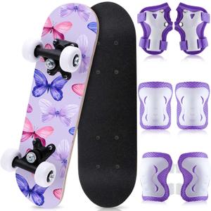 Honoson 7 Pcs Skateboard for Toddlers Beginners Knee Elbow Pads Wrist Guards Gear Set (Age 2-5 Kids 17 x 5'')