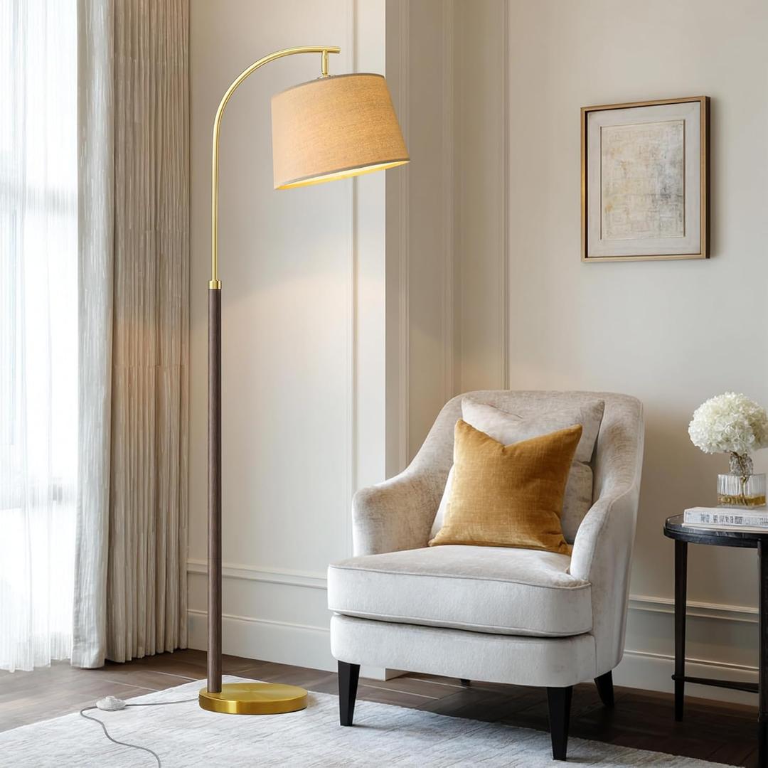 63" Wood Floor Lamps for Living Room with Foot Switch Arc Tall Standing Lamp for Bedroom Mid Century Modern Corner Gold Floor Lamps for Office Nursery Industrial Reading Lamp, Walnut Brown