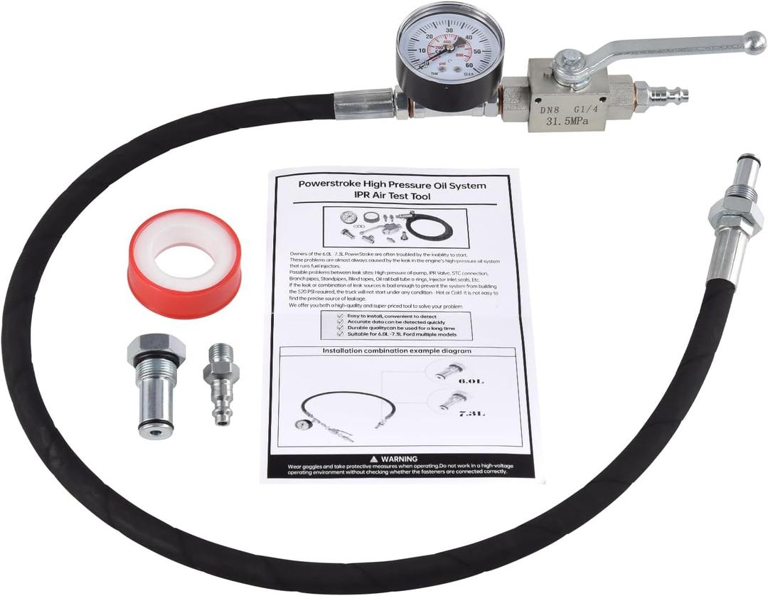 High Pressure Oil System IPR Air Test Tool Special Kit Compatible with Ford 6.0L & 7.3L Powerstroke Diesel Engines, Heavy-Duty Air Test Fitting for HPOP Leak Diagnosis