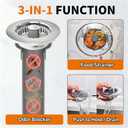 Solid Brass Body 3-in-1 Kitchen Sink Drain Strainer & Stopper, Heavy Duty Pop Up Plug Assembly with 2 Baskets, Anti-Clog Replacement for US Standard 3-1/2 Inch Drains, Rust-Proof Silver