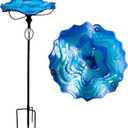 HONGLAND Bird Baths for Outside,11" Small Blue Glass Birdbaths Outdoor,Detachable Bird Feeder with Metal Stake for Garden Yard Patio Decor,32" Height