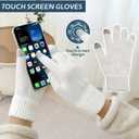 Double Couple 3pcs Winter Women scarf and hat and Touch Screen Gloves Set for Women Knit Hat with Faux Fur Ball Scarves Glove (White)