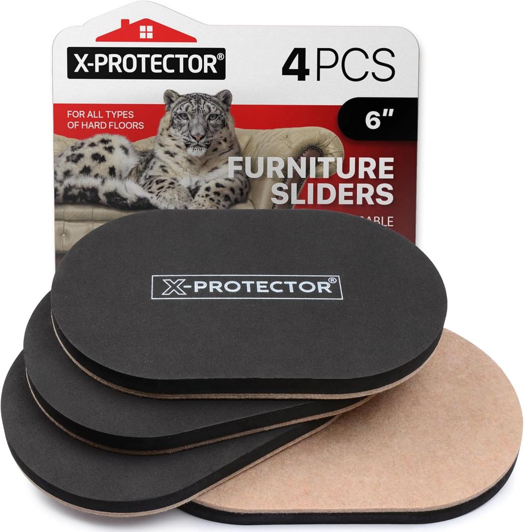X-Protector Felt Furniture Sliders Hardwood Floors - 4 PCS 6" x 3 1/2" Furniture Sliders - Heavy Duty Felt Sliders Hard Surfaces  Move Your Furniture Easily & Safely!