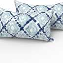 LVTXIII 2 Pack Outdoor Lumbar Pillows 12x20 Inch with White Piping, Fade Resistant Support Throw Pillows with Inserts for Patio Furniture, Sofa, Chair, Boho Geometry Blue