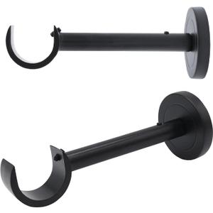 Curtain Rod Brackets for Wall  Black 1 Inch Curtain Rod Holders, Extended 5 Inch Projection, Wall Mount with Hardware, Set of 2 (Black - Set of 2)