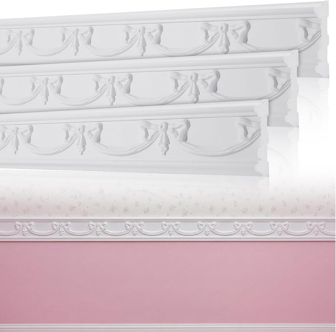 Leinuosen 3 Pcs 47x4.3in Decorative Wall Molding Trim Bow Chair Rail Panel