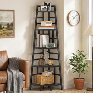 CHOEZON 70.1-Inch 5-Tier Tall Corner Shelf, Narrow Bookshelf for Small Spaces, Industrial Bookcase Display Stand for Living Room, Bedroom, Office, Black TCJ25BB, 17.7 inches x 17.7 inches x 70.1 inches