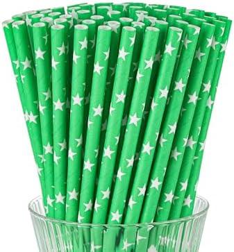 Set of 2 Packs, Paper Straws, 7.9 x 0.236 in, 200 Count, Food Grade, Biodegradable (100, Green)