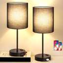 Lynnoland 2 Pack Touch Control Table Lamps with 2 USB & AC Outlet, 3-Way Dimmable Bedside Nightstand Lamps for Bedroom Living Room Nursery, 800 Lumens 3000K Warmlight Bulbs Included