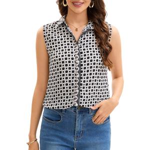 JTD Womens Sleeveless Button Down Shirts Casual Collared Tank Top V Neck Summer Blouses Work Office Chiffon Tops, XL