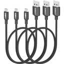 SUNGUY Micro USB Cable 1.5FT, [3-Pack] Short Braided USB 2.0 Micro Android Charger Fast Charging & Data Sync Cord Compatible with Samsung Galaxy S6 S7 Edge Note 5, Tab 4, PS4, Kindle and More (Black)