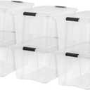 IRIS USA 72 Qt Stackable Plastic Storage Bins with Lids, 6 Pack - BPA-Free, Made in USA - See-Through Organizing Solution, Latches, Durable Nestable Containers, Secure Pull Handle - Clear