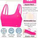 Sports Bras for Women, Medium-High Support Strappy Padded Running Sports Bras with Removable Cups (Pink, L)