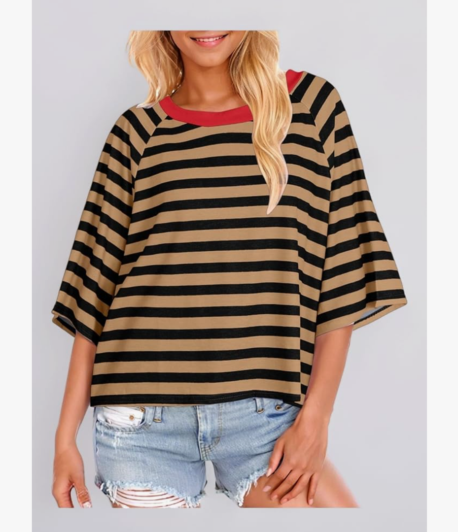 Summer Tops for Women Color Block Short Sleeve Crew Neck Oversized T Shirt Lace Women, Large