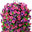 INQCMY Artificial Flowers for Outdoor Spring Summer Decoration Faux Silk Morning Glory Fake Hanging Flowers UV Resistant Look Real for Home Porch (3Pcs Fuchsia&Purple +1 Basket)