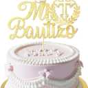 Spanish Mi Bautizo Cake Topper First Holy Communion Cakes Pick Glitter Bless Baptism Cake Decoration Golden Birthday Party Supplies Cross Dove Cakes Deco for Christening Shower Theme Gender Reveal