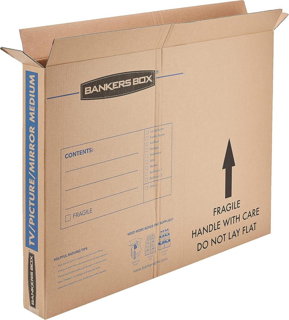 Bankers Box Medium - up to 40" TV/Picture/Mirror - Moving Box 4 Pack, 37 x 4 x 27 in 