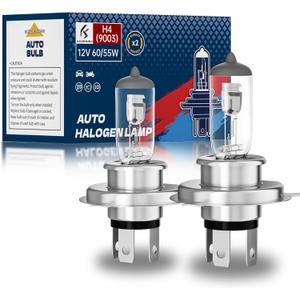 9003/H4 Halogen Headlight Bulb, 12V 55W Head Lamps, 4000 Lumens, 3800KH4 Head Light Bulbs for Car, High and Low BeamAutomotive Light BulbsPack of 2