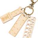 BENECREAT 3Pcs Mini Wooden Gauge Keychains, Knitting Needle Gauge, Yarn Wrap Guide Board, Multifunctional Ruler with Alloy Clasp for Crochet DIY Sewing