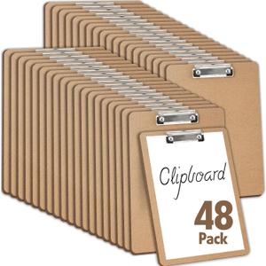 48 Pack Clipboards Bulk, Clip Boards 8.5x11 Standard Letter Size, Clipboards for Classroom, Wooden Clipboard