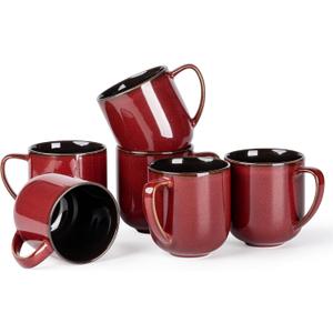 LERATIO 12OZ Ceramic Coffee Mugs Set of 6, Large Porcelain Coffee Cups With Large Handle For Latte,Cappuccino,Milk,Cocoa,|Dishwasher&Microwave Safe Mug Sets,Ideal for Man,Woman,Dad, Mom-Red (Reactive Glaze-2)