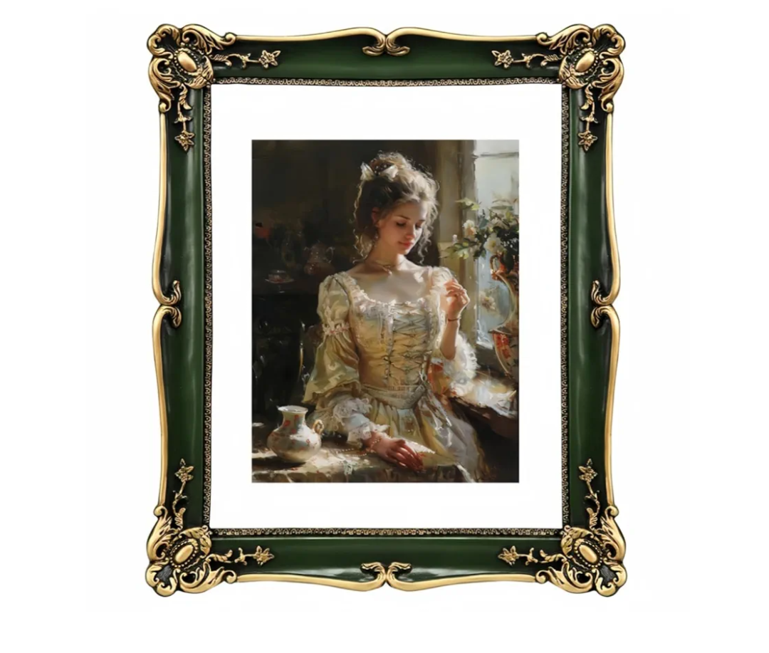 Vintage Picture Frame 8x10 Green Antique Gold Photo Frame With White Mat 6x8 Ornate Picture Frames With Acrylic Glass Baroque Tabletop Wall Hanging Home Decor Poster Frame