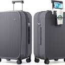mixi Checked Luggage with Cup Phone Holder Hard Shell Rolling Travel Suitcases with Spinner Wheels, 26 Inch Rock Grey