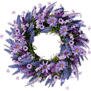 Sggvecsy Lavender Wreath for Front Door 22 Inch - Purple Daisy Spring Summer Artificial Wild Flower Greenery Leaves for All Seasons - Farmhouse Home Wall Indoor Outdoor Window Decor (Purple)
