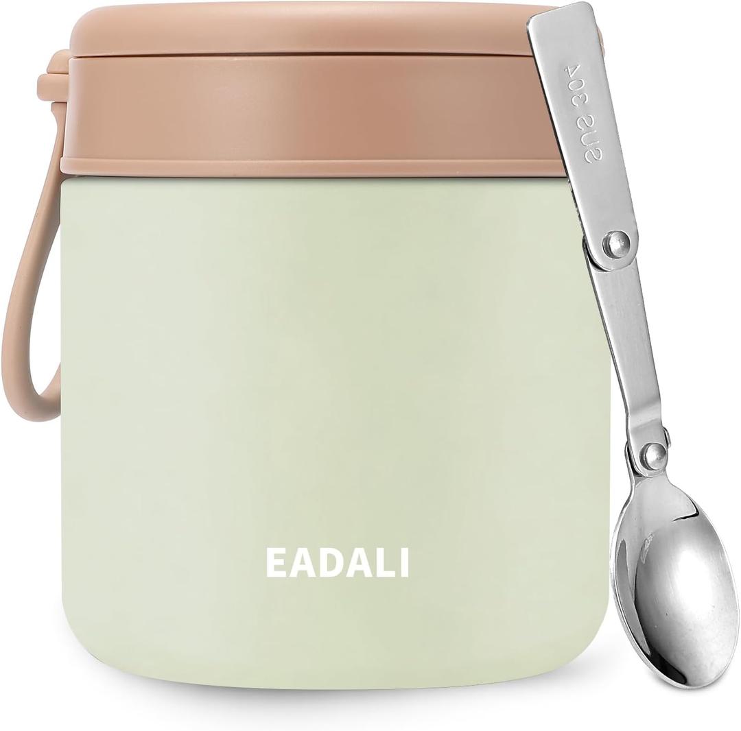 Eadali 15.2oz Kids Food Jar for Hot Food  Vacuum Insulated Lunch Container with 316 Stainless Steel Interior, Leakproof Wide Mouth & Foldable Spoon for School Meals