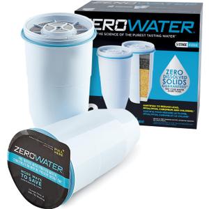 ZeroWater Official Replacement Filter - 5-Stage 0 TDS Filter Replacement - System IAPMO Certified to Reduce Lead, Chromium, and PFOA/PFOS, 2-Pack, White