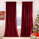NICETOWN Christmas Red Blackout 120" Velvet Curtains for Backdrops, Thermal Insulated Noise Reducing Drapes for Film, Extra Long Window Treatments for Large Sliding Door (2 Panels, 52" Wide)
