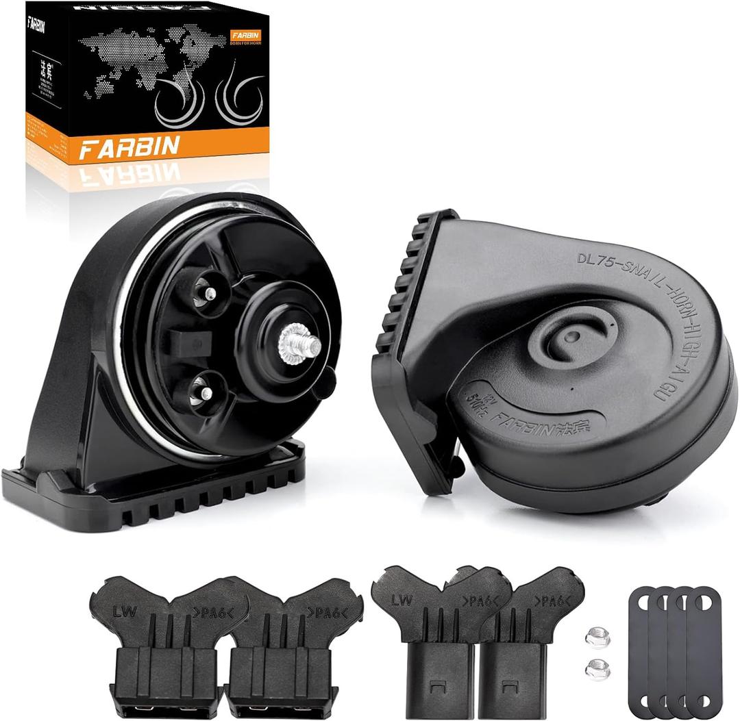 FARBIN Car Horn Application to Audi Volkswagen, 12V Waterproof Auto Horn Loud High/Low Tone Electric Snail Horns with Protective Grill (black horn with plug for Audi)