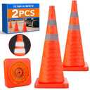 TENKAIWICK 28 Inch 2 Pack Traffic Cones, Collapsible Safety Cones, Multi Purpose Pop-up Cones with Reflective Collar, Orange Cones for Parking lot, Driveway, Driving Training etc