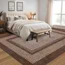 RUGSREAL Large Bedroom Rug 6x9 Machine Washable Area Rug Braided Print Boho Accent Carpet Throw Floor Cover Farmhouse Rustic Rug Geometric Bordered Braided Carpet for Living Room Home Office, Brown