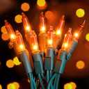 Hopolon Mini Orange Halloween Lights, 2PACk 50 Incandescent Christmas String Lights, 13FT 120V UL Certified Xmas Tree Lights for Christmas, Patio, Holiday, Party, Home, Indoor Outdoor Decor, Orange (Orange, Green Wire)