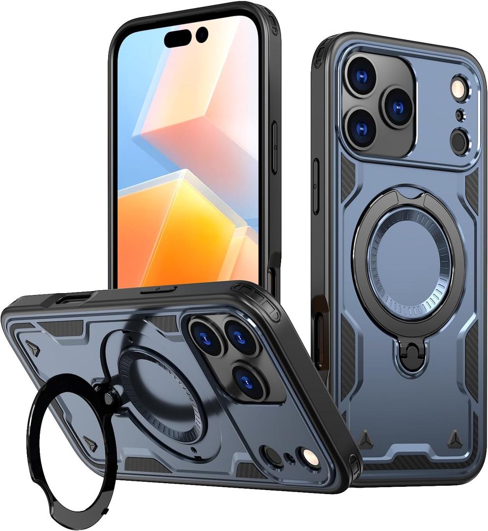 for iPhone 17 Pro Case with 360Spin Invisible Magnetic Stand,Support Wireless Charging,Hybrid 2 in 1 Protective Slim Fit Shockproof Heavy Duty Protection Cover for iPhone 17 Pro 6.3 Inch,Blue