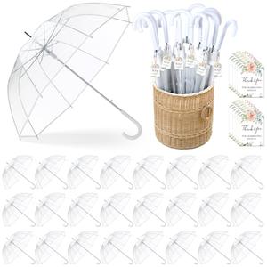 Dansydaisy 24 Pcs Clear Bubble Umbrellas Bulk 52 Inch Large Windproof Wedding Umbrellas Transparent Dome Umbrellas with j Hook Handle for Wedding Bridal Parties Graduation Outdoor Events