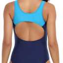 Womens Athletic One Piece Swimsuit Racerback Competitive Modest Bathing Suit (Blue, XXL)