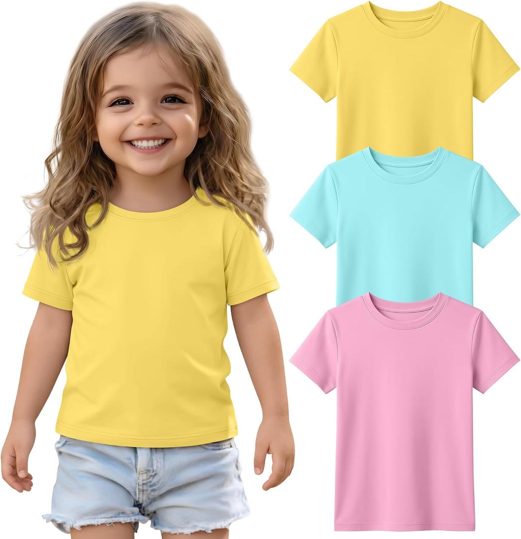 3 Pack Toddler Short Sleeve Tops | Crew Neck, Slim Fit, Summer Tees, Basic, Cute, Casual Tops, for Kids 18M-5T