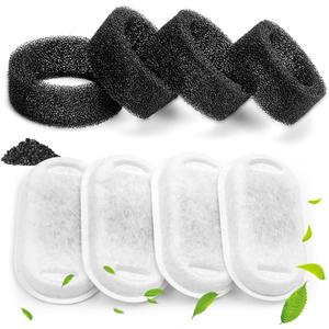 Monsin Cat Water Fountain Filters for Stainless Steel 67oz/2L Adjustable Water Flow Pet Fountain, 4 Pack Pet Replacement Filters with 4 Sponges