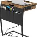 Hadulcet C Shaped End Table - Couch Table that Slide Under, TV Tray Table for Eating, Laptop Desk for Couch with Charging Station, Storage Drawer & Tiltable Desktop, Rustic Brown (28.5")
