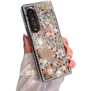 for Samsung Galaxy Z Fold 7 Case Bling Diamond Glitter Girly Design,Luxury 3D Handmade Sparkle Rhinestone Flowers Crystal Diamond Bling Glitter Hard PC Case for Galaxy Z Fold 7