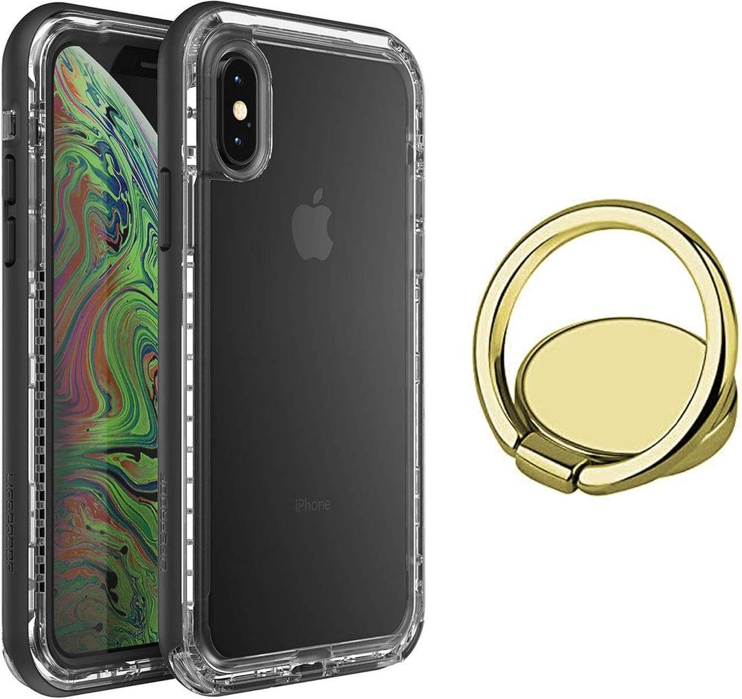 LifeProof Next Series Case for iPhone Xs & iPhone X with Gold Phone Ring Finger Holder - Non-Retail Packaging - Black Crystal