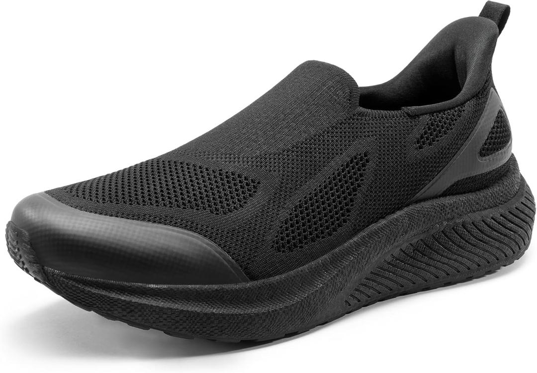 Men's Hands-Free Slip On Walking Shoes Laceless Comfortable Tennis Sneakers (8.5, All Black)