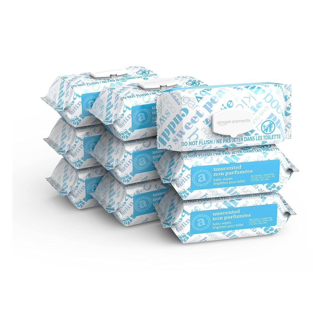 Amazon Elements Baby Wipes, Unscented, Hypoallergenic, Alcohol-Free, With Aloe and Vitamin E, 810 Count, Flip-Top Packs